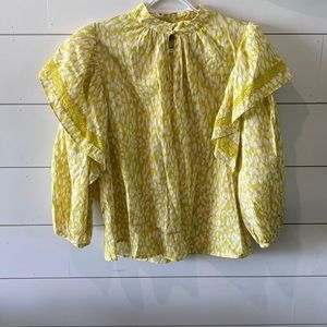 WHO WHAT WEAR. Lime green cheetah/leopard print. Button by neck